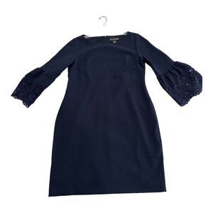 Jessica Howard Women's Petite Lace-Trim Dress Shift Mini Dress Blue Size 10P